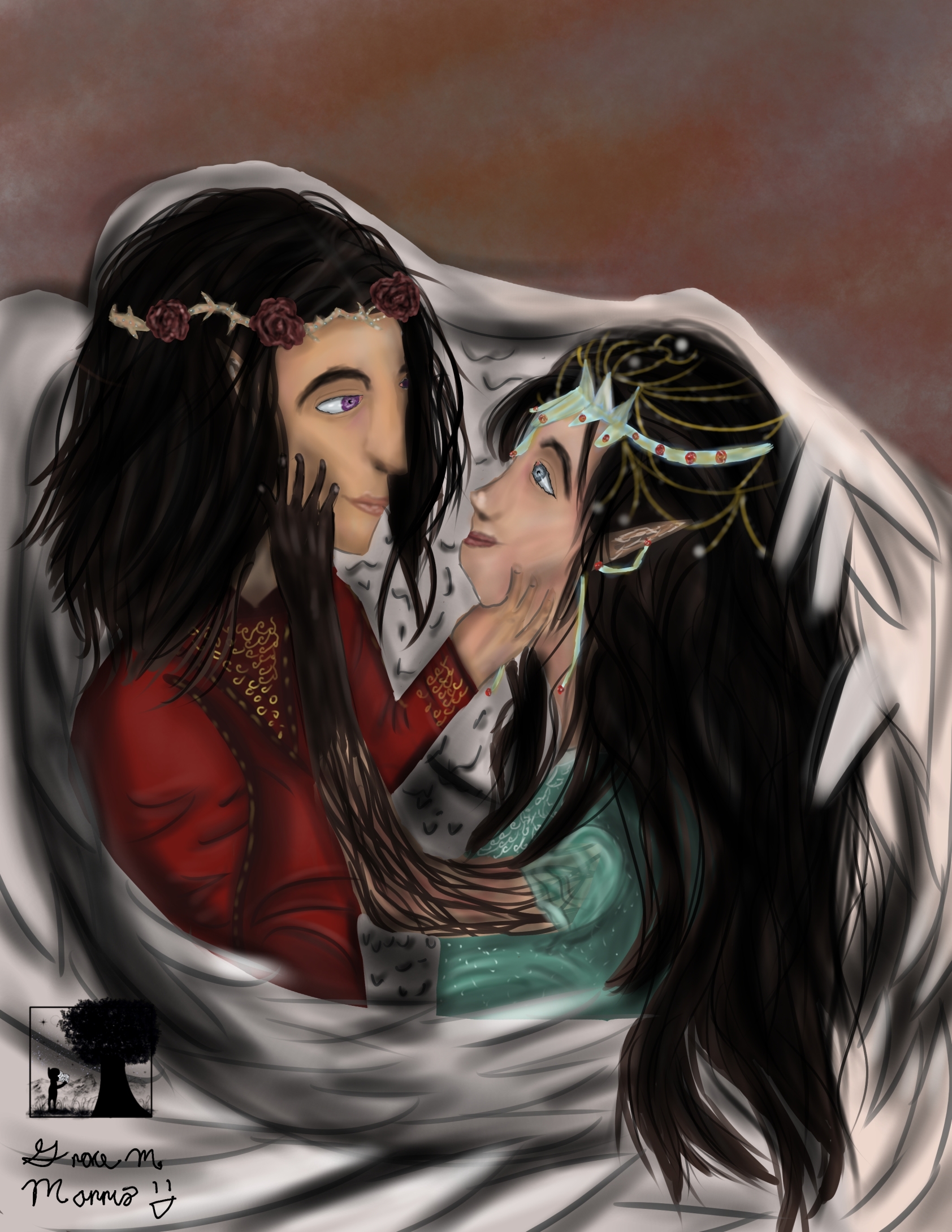 Drawing of Varian and River by Grace M. Morris